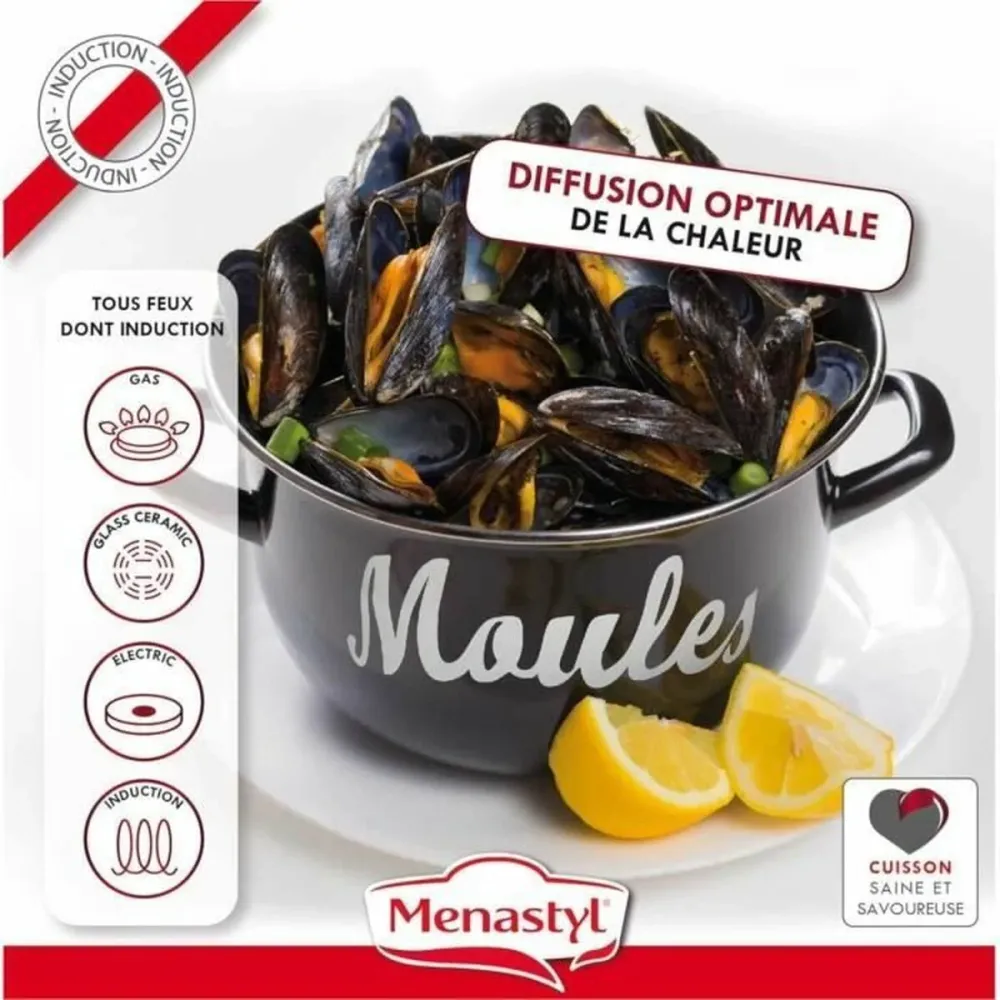 Pentola Menastyl Nero Acciaio smaltato e con rifinitura vetro