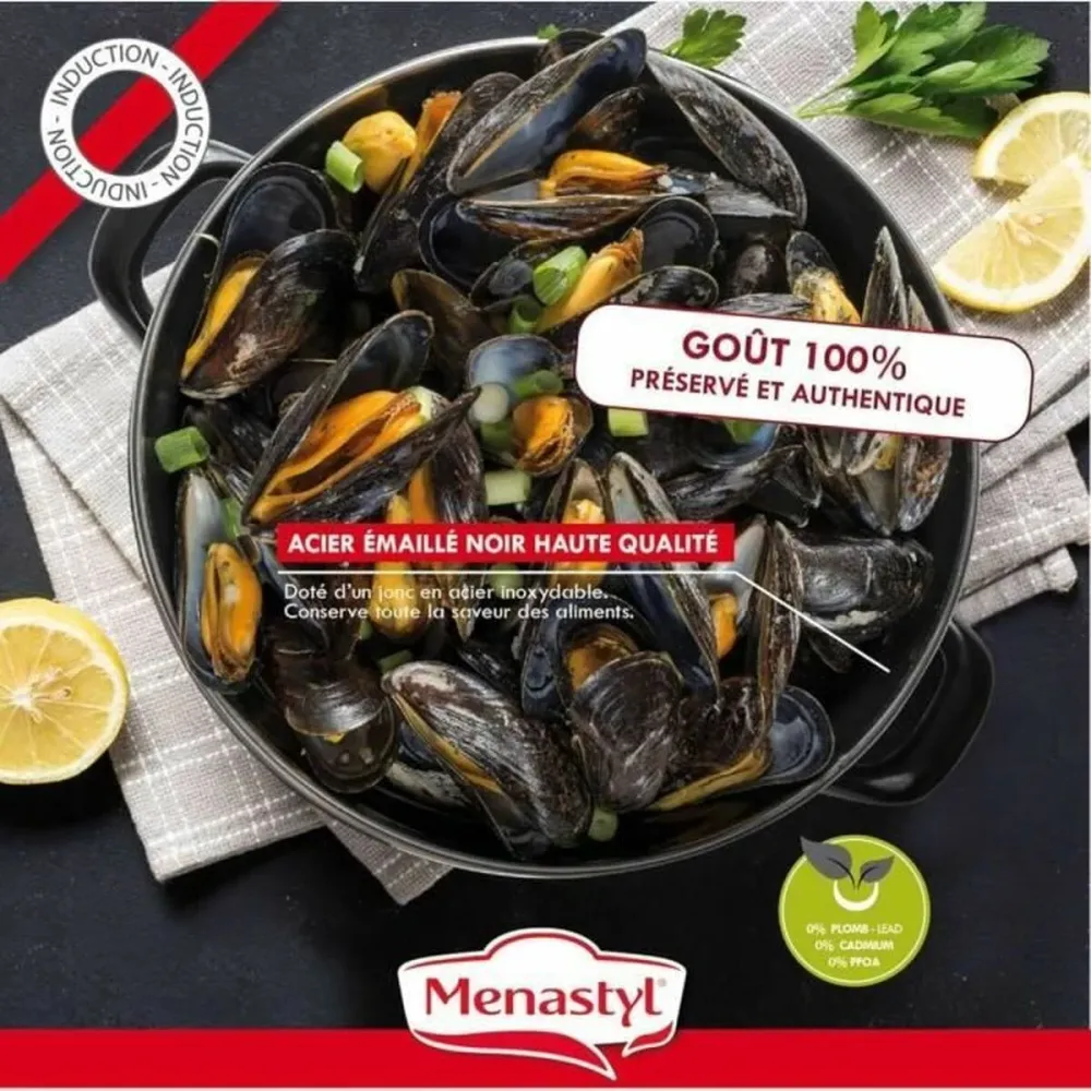 Pentola Menastyl Nero Acciaio smaltato e con rifinitura vetro