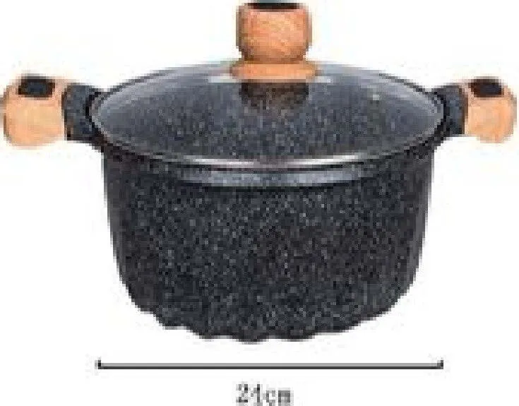 Pentola Tegame Per Zuppa Rivestito Granito Con Coperchio Vetro 24 Cm T-9482
