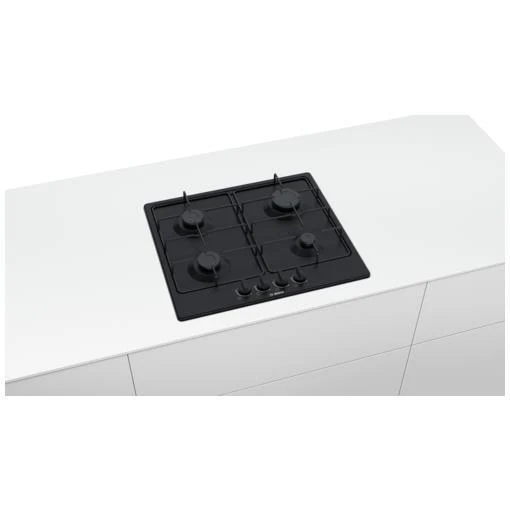 Piano Cottura Gas Bosch PGP6B6B80 4 Fuochi 60 cm Nero (LxP) 58,2x52 cm Griglia Acciaio
