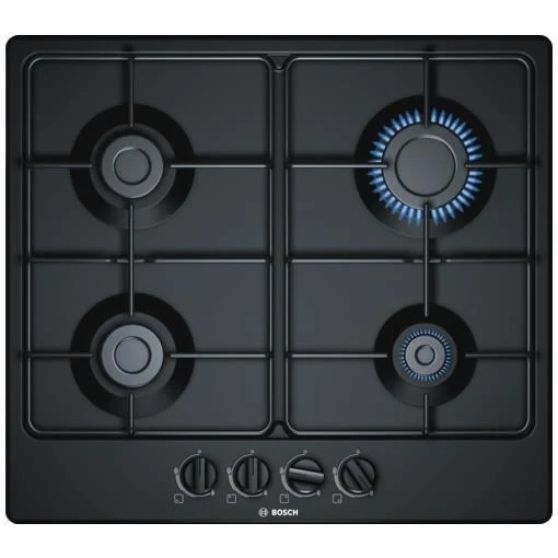 Piano Cottura Gas Bosch PGP6B6B80 4 Fuochi 60 cm Nero (LxP) 58,2x52 cm Griglia Acciaio