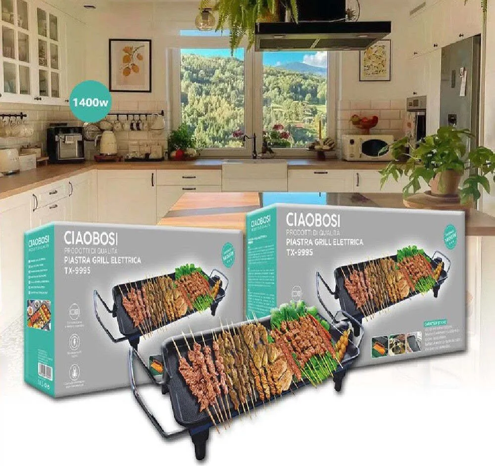 Piastra Griglia Elettrica Potenza 1400w Cucina Con 2 Piastre Di Cottura Tx-9995