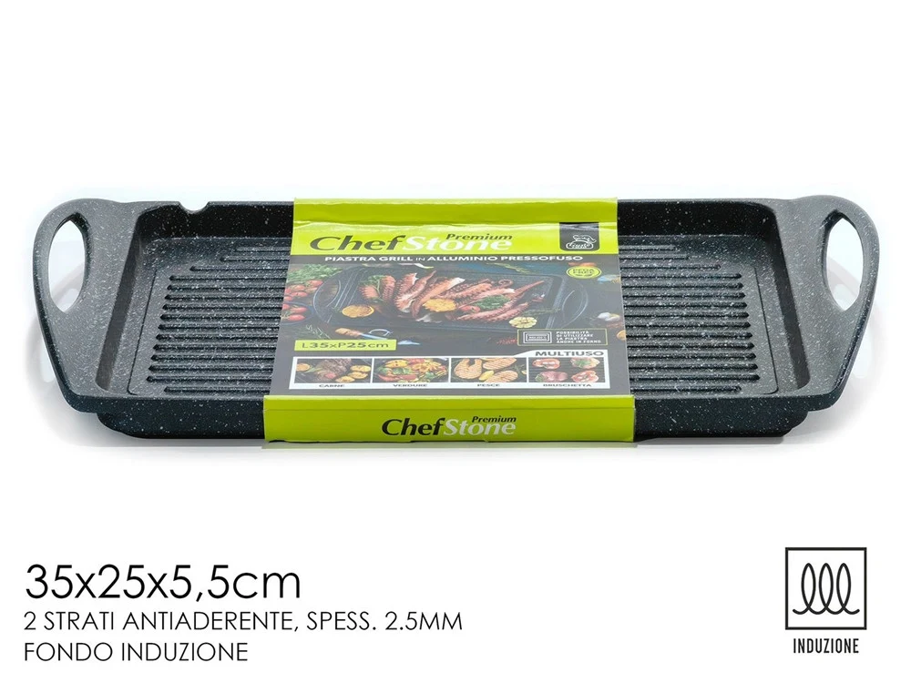Piastra Grill Con 2 Manici Fondo Induzione 2 Strati Antiaderenti Con Superficie Rigata