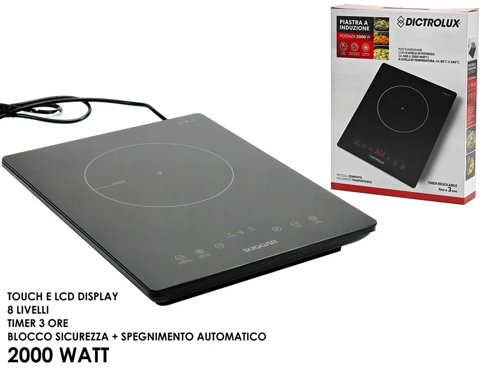 Piastra Induzione Display Lcd Touch 8 Livelli Potenza Temperatura 2000w Timer Regolabile