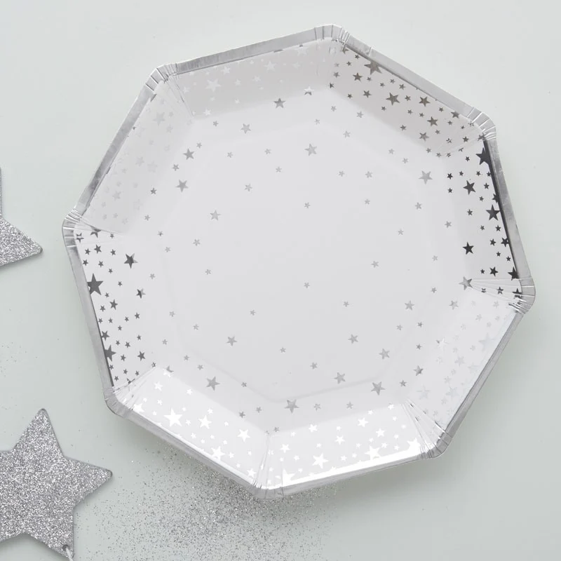 Piatti di Carta Bianchi Stelle Argento