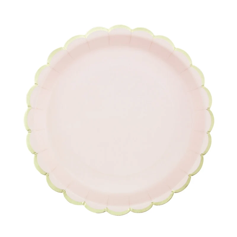 8 piatti carta - rosa baby - dettaglio oro