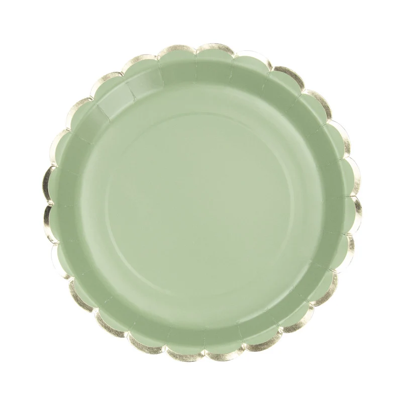 8 Piatti carta - Verde Salvia e Oro