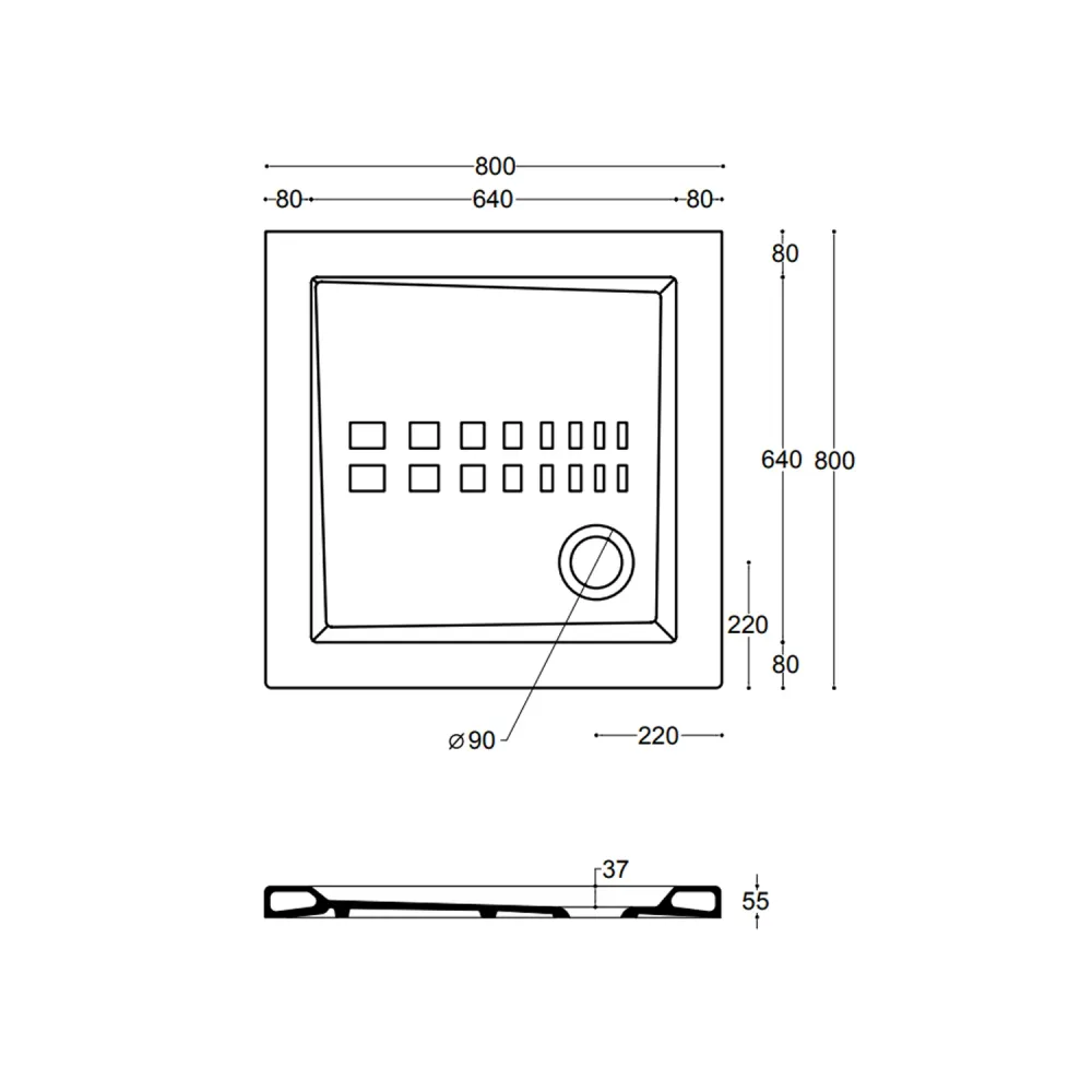 Piatto doccia quadrato Althea Ito cm 80x80 ceramica bianca foro diametro cm 8,5 spessore cm 5,5