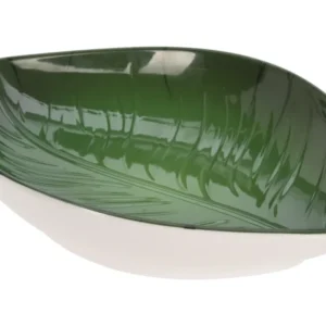 Piatto foglia melamina verde e bianco, 23x15 cm - stile jungle - Koopman