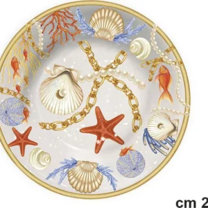 Piatto Fondo Da Portata Con Conchiglie Coralli Stile Marino Centrotavola Diam 23