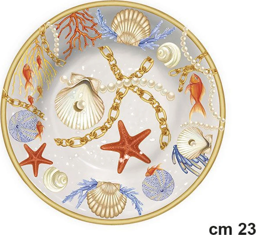 Piatto Fondo Da Portata Con Conchiglie Coralli Stile Marino Centrotavola Diam 23
