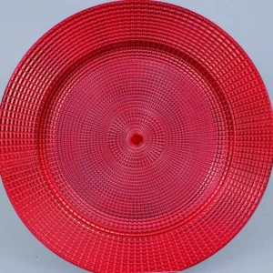 PIATTO PLASTICA TONDO CM.33 RILIEVO CONCENTRICO ROSSO MET.