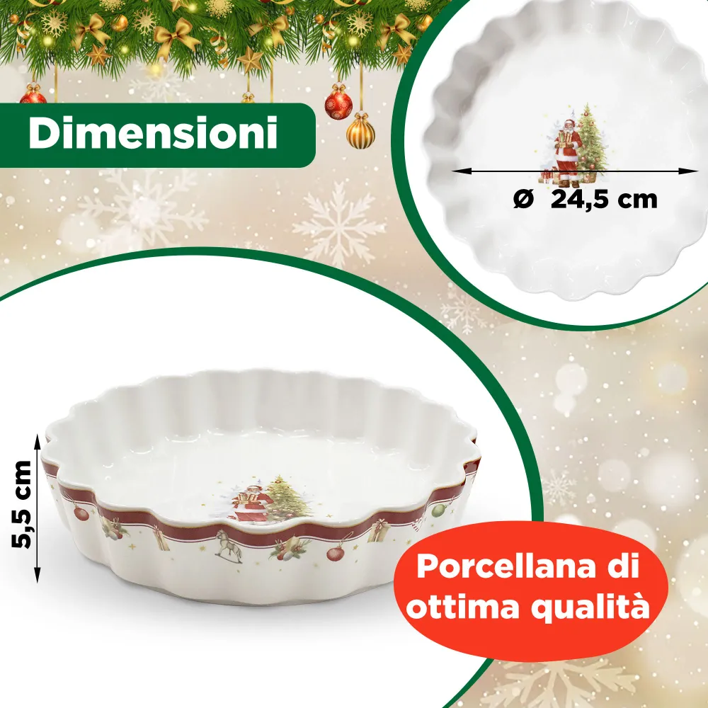 Pirofila natalizia vintage teglia da forno porcellana Decoro di Natale 6945