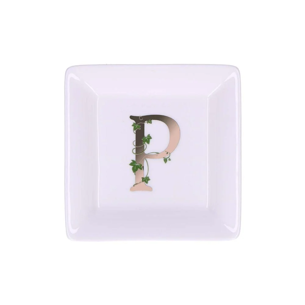PORCELLANA BIANCA - Adorato Piattino Quadrato 10X10 Cm Lettera P