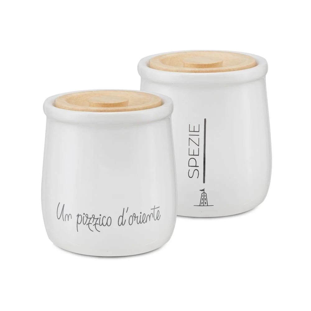 PORCELLANA BIANCA - Gli Onesti Barattolo Spezie Stoneware E Legno Di Quercia 180 Ml