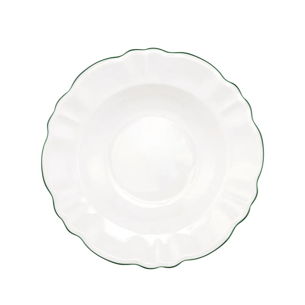 LA PORCELLANA BIANCA Tersa Servizio Tavola Set Piatti 18 Pezzi Smerlato Bordo Verde