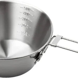 Porssaut Ciotola da campeggio acciaio inox con manico pieghevole, per attività all'aria aperta, campeggio, bocca larga