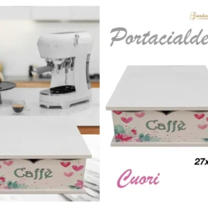 Portacialde legno 27x33xh.11cm bianco con stampa cuori