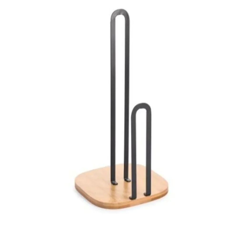 Portarotolo di Carta da Cucina DKD Home Decor Naturale Nero Acciaio Bambù (16 x 16 x 31,3 cm)