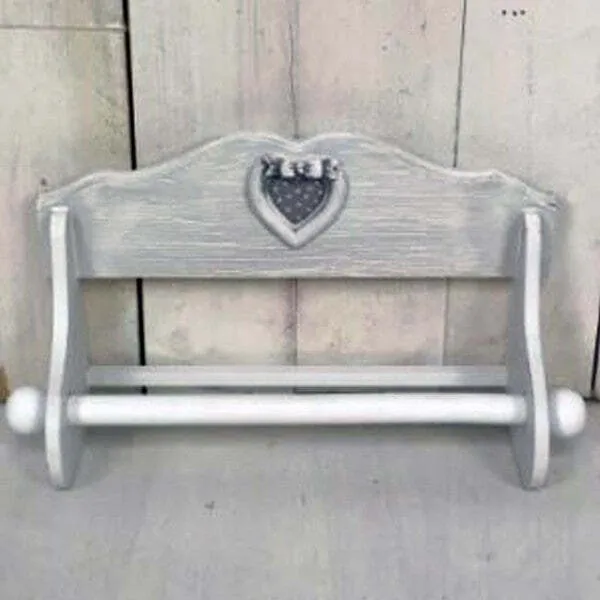 Portarotolo Parete Carta Cucina Rotolo Scottex Legno Bianco Con Cuore Shabby