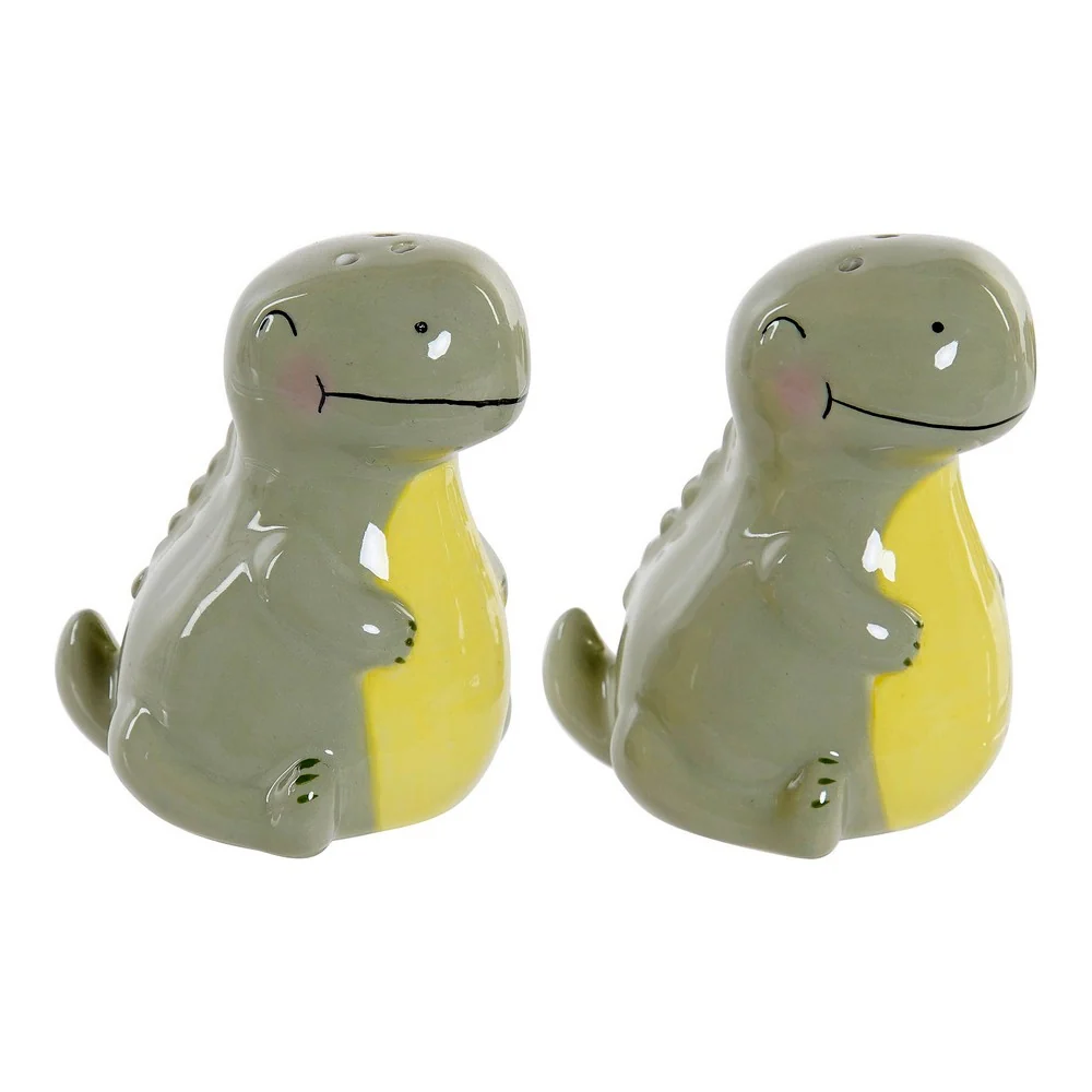 Portasale con Coperchio DKD Home Decor Dinosauro Verde Dolomite (6.6 x 7 x 7.7 cm) (2 pezzi)