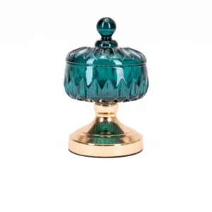 Potiche vetro e metallo stile classico verde e dorato 14x20 cm - Silani