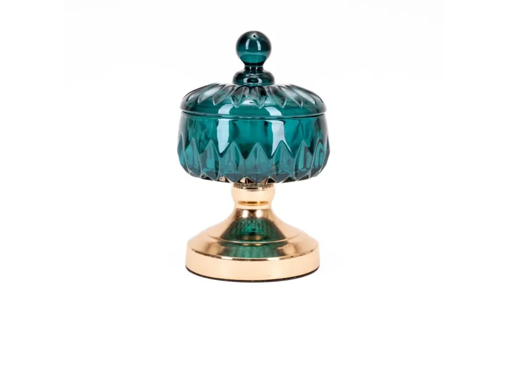 Potiche vetro e metallo stile classico verde e dorato 14x20 cm - Silani