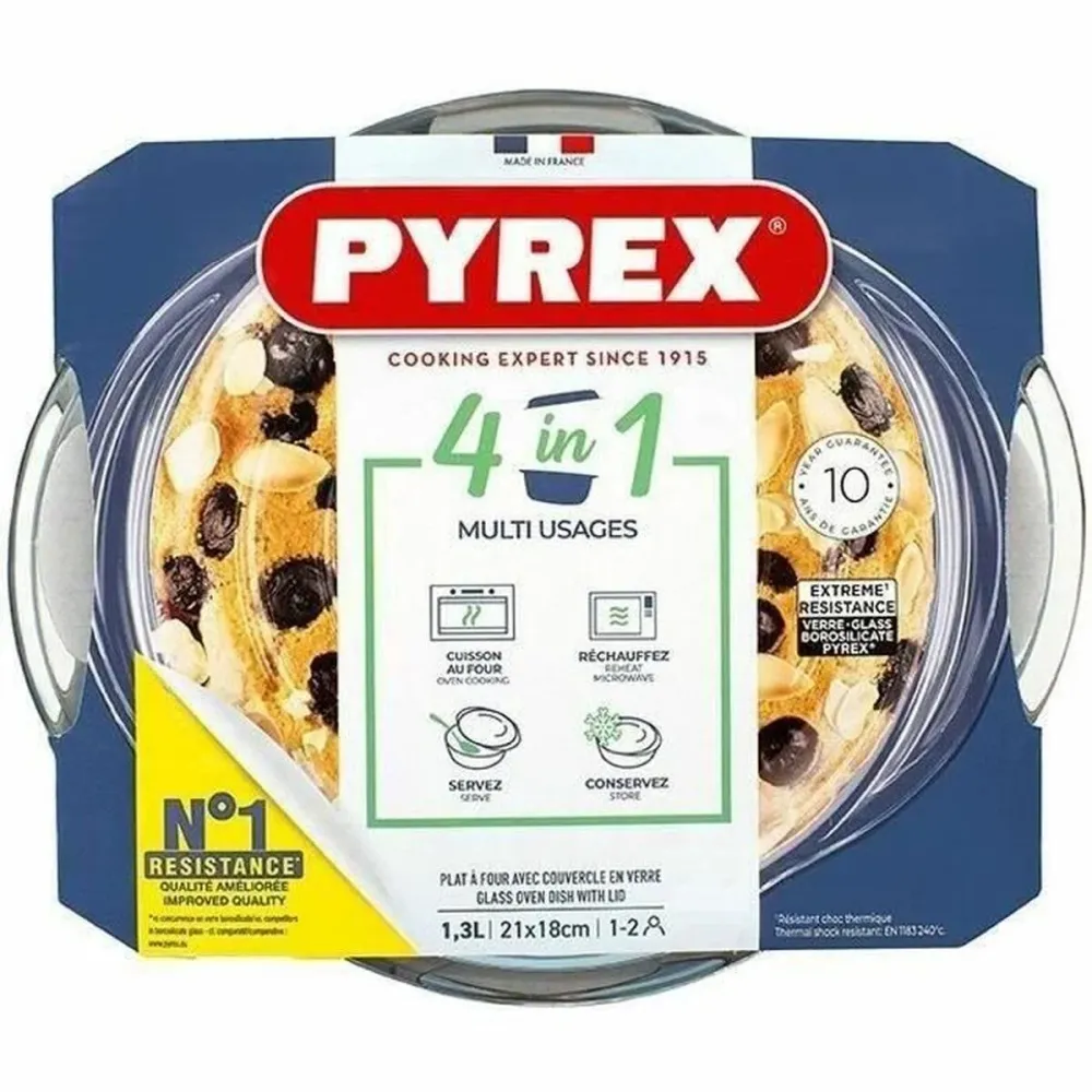 Casseruola con coperchio Pyrex 1,4 L 18 x 9 x 21 cm Bianco Trasparente Vetro