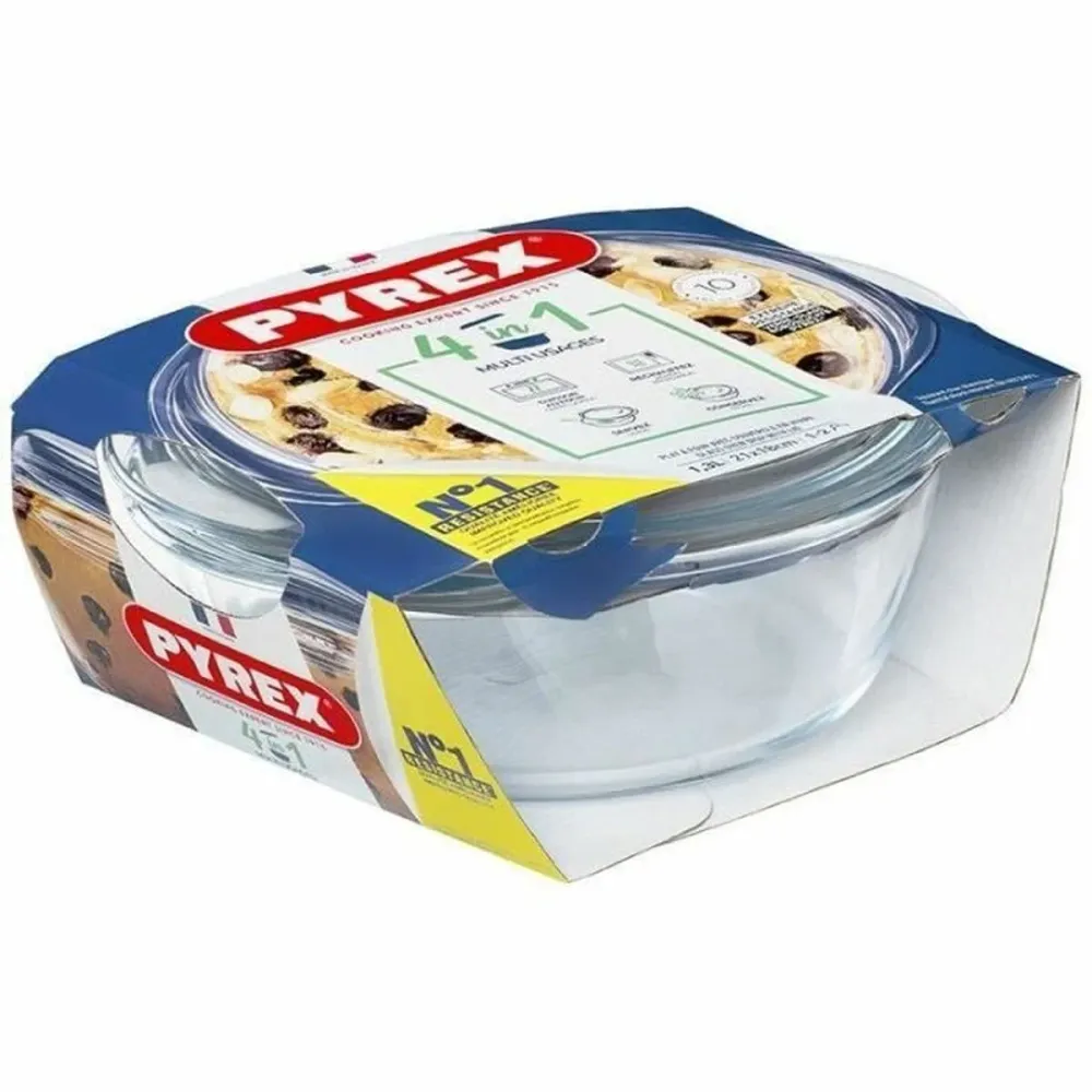 Casseruola con coperchio Pyrex 1,4 L 18 x 9 x 21 cm Bianco Trasparente Vetro