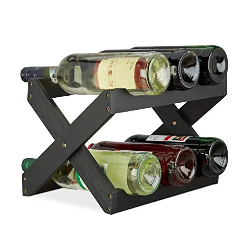 Relaxdays Porta bottiglie vino bambù forma di X 6 bottiglie cantinetta piccola pieghevole HLP 22x36x20 cm nero