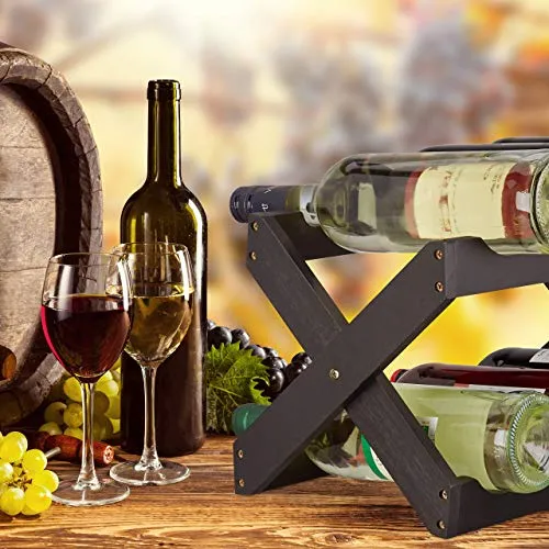 Relaxdays Porta bottiglie vino bambù forma di X 6 bottiglie cantinetta piccola pieghevole HLP 22x36x20 cm nero