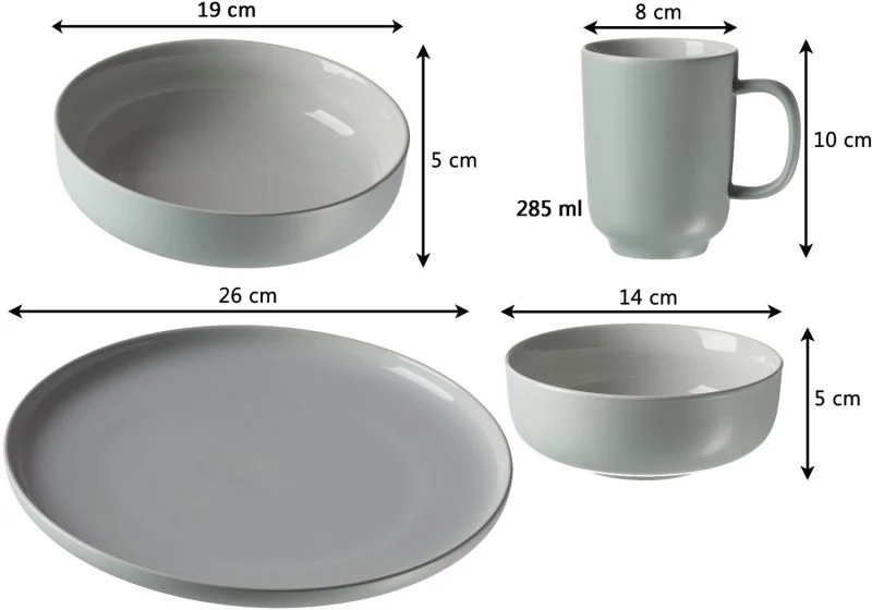 Ritzenhoff & Breker Servizio da tavola Jasper – Set da 16 pezzi, Ø 26 cm, gres, menta, lavabile lavastoviglie