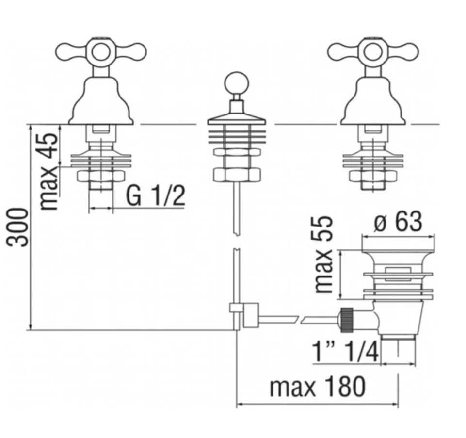 Rubinetto Bidet con 3 Fori Nobili serie Grazia finitura Cromo art. GRC5015/CR