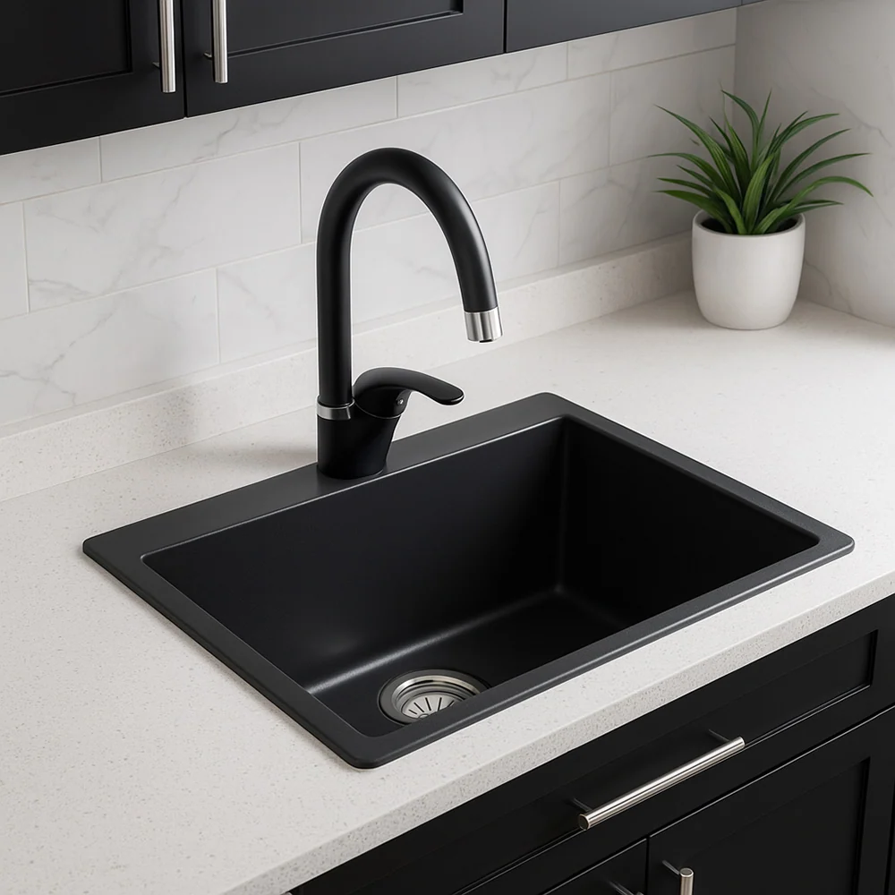 Rubinetto da cucina canna alta orientabile moderno nero opaco