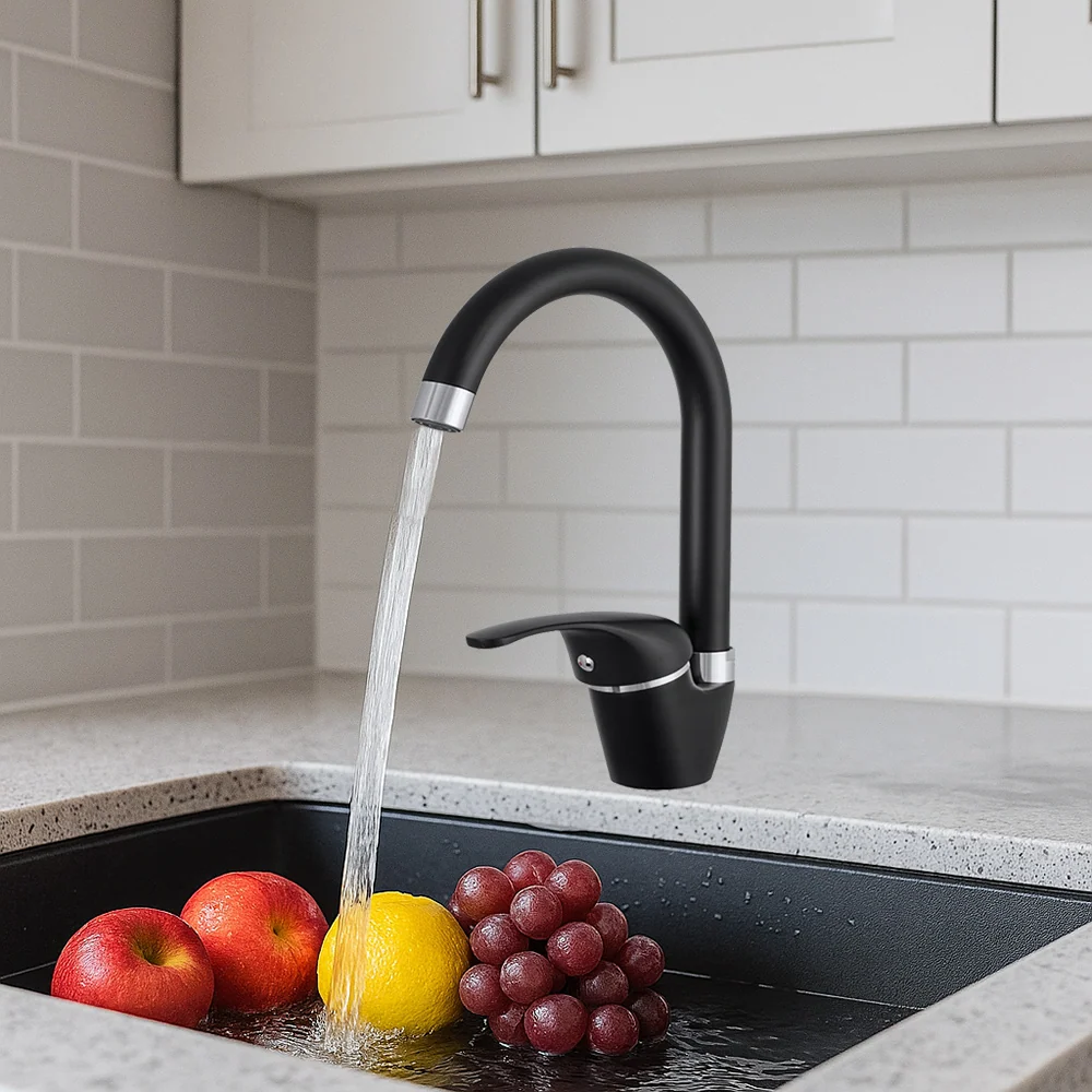 Rubinetto da cucina canna alta orientabile moderno nero opaco