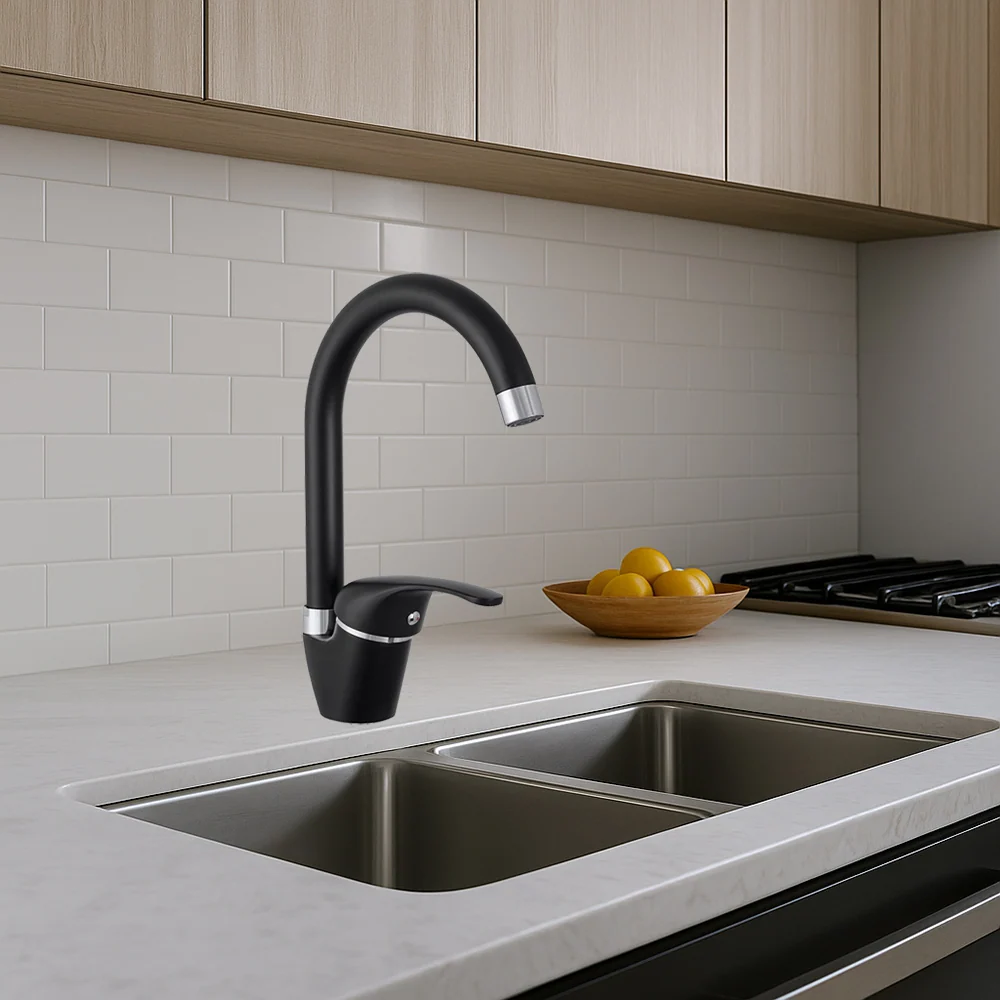 Rubinetto da cucina canna alta orientabile moderno nero opaco
