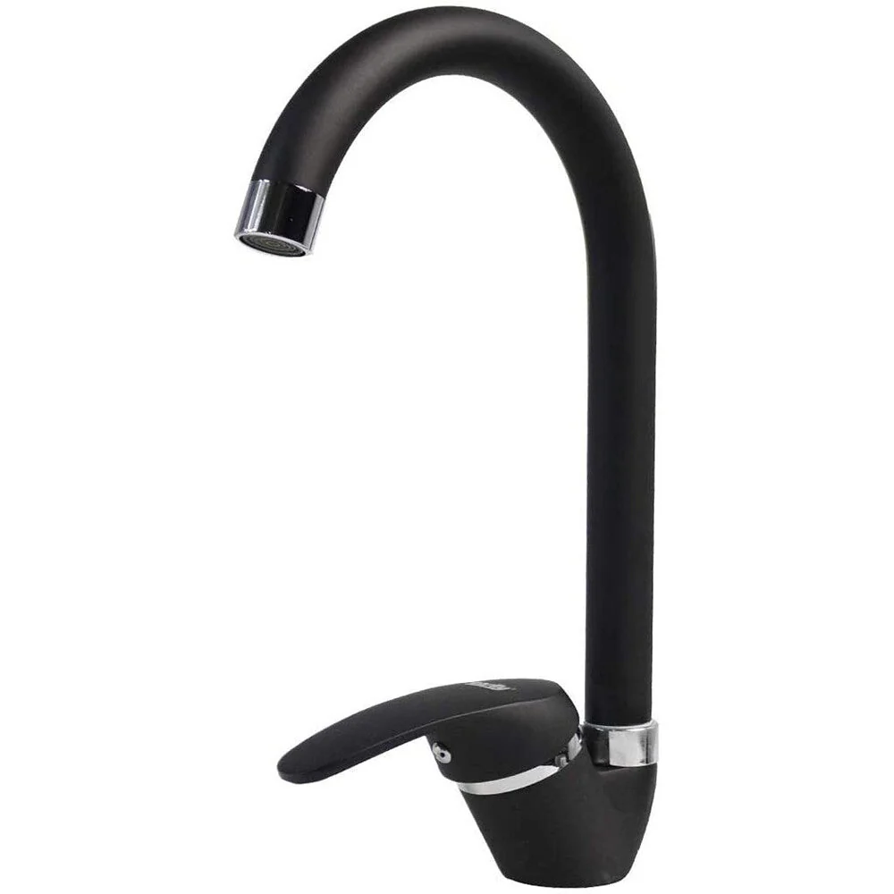 Rubinetto da cucina canna alta orientabile moderno nero opaco