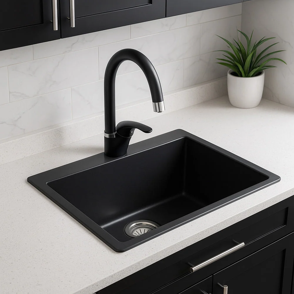 Rubinetto da cucina canna alta orientabile moderno nero opaco