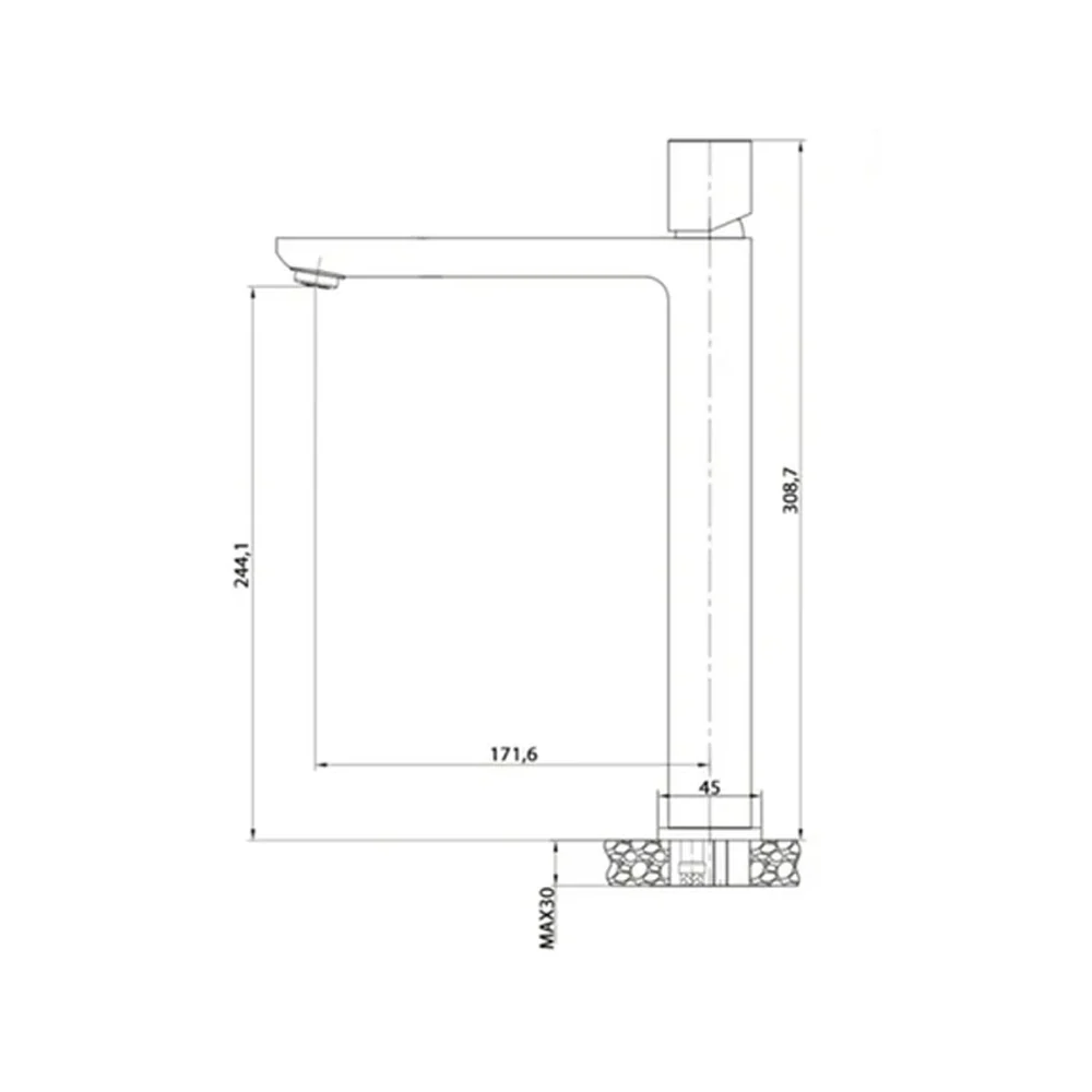 Rubinetto lavabo alto monocomando Collezione Lilium Modello Grey Rubiflux con piletta clic-clac - Finitura Nickel spazzolato