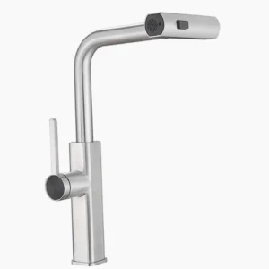 Rubinetto per cucina estraibile 2 getti con erogatore girevole, cromato lucido - design pratico e curato