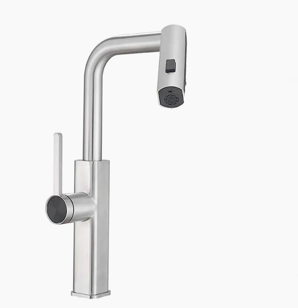 Rubinetto per cucina estraibile 2 getti con erogatore girevole, cromato lucido - design pratico e curato