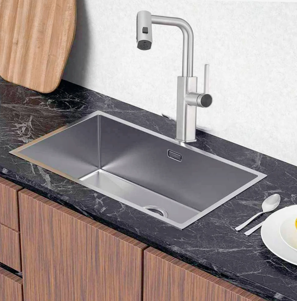 Rubinetto per cucina estraibile 2 getti con erogatore girevole, cromato lucido - design pratico e curato