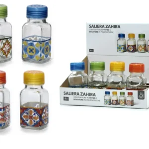 Saliera vetro con tappo plastica Stile Mediterraneo, 6 cl - Disponibile 4 Colori Assortiti