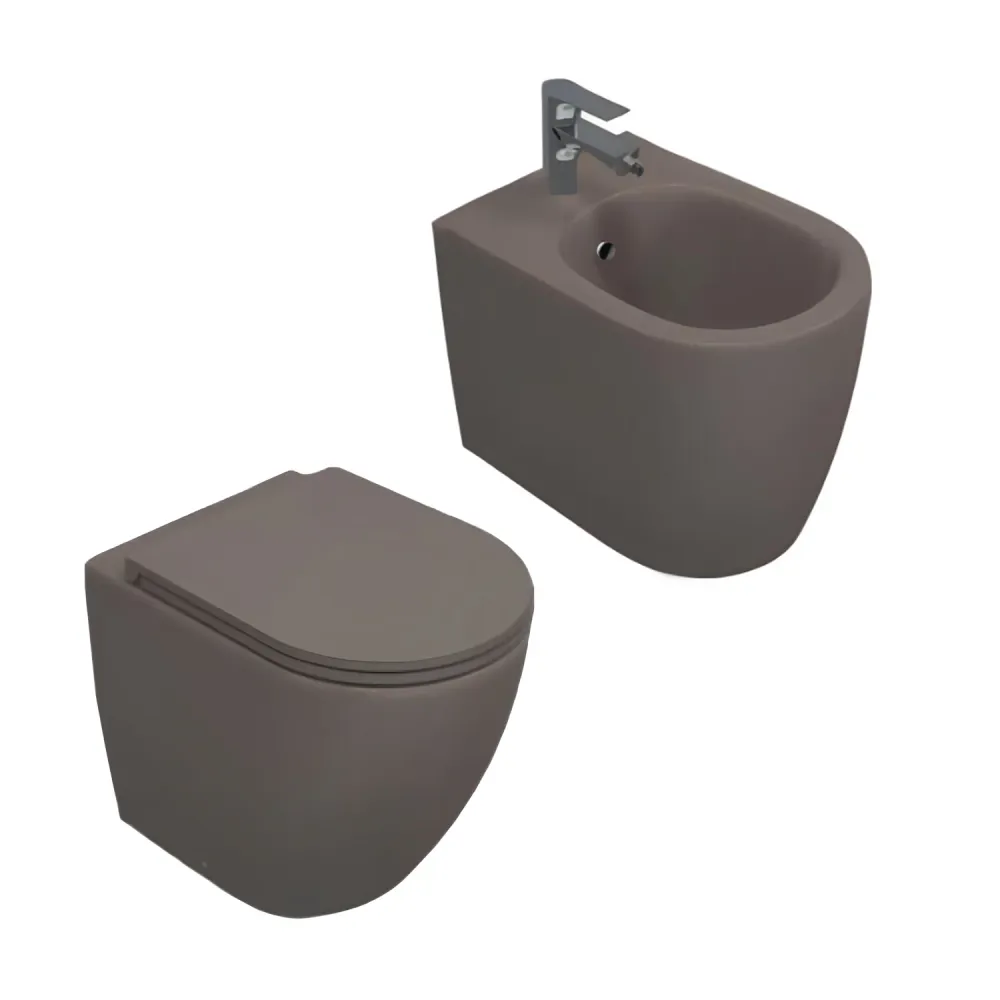Sanitari Filomuro Rimless con copriwater Soft Close BathCore serie Infinity 53x36,5xH40 cm Tortora Opaco