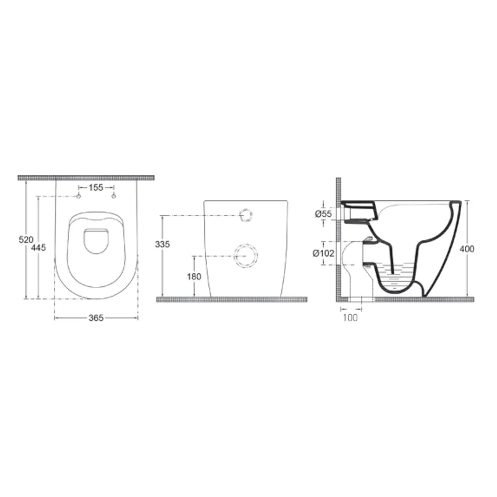 Sanitari Filomuro Rimless con copriwater Soft Close BathCore serie Infinity 53x36,5xH40 cm Tortora Opaco