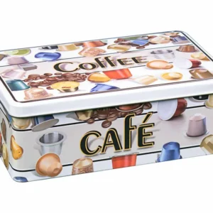 Scatola latta rettangolare con decorazione cialde misure 20x13x7cm