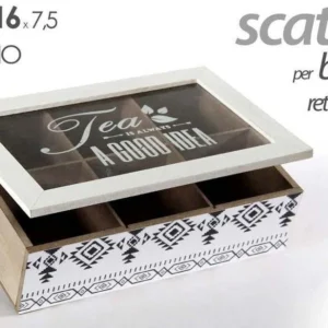 Scatola Porta Oggetti Per Bustine 24x16x7,5 Cm Legno Rettangolare 739439