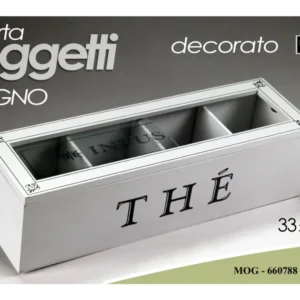 Scatola porta oggetti rettangolare legno bianco decorato 33x10x9cm