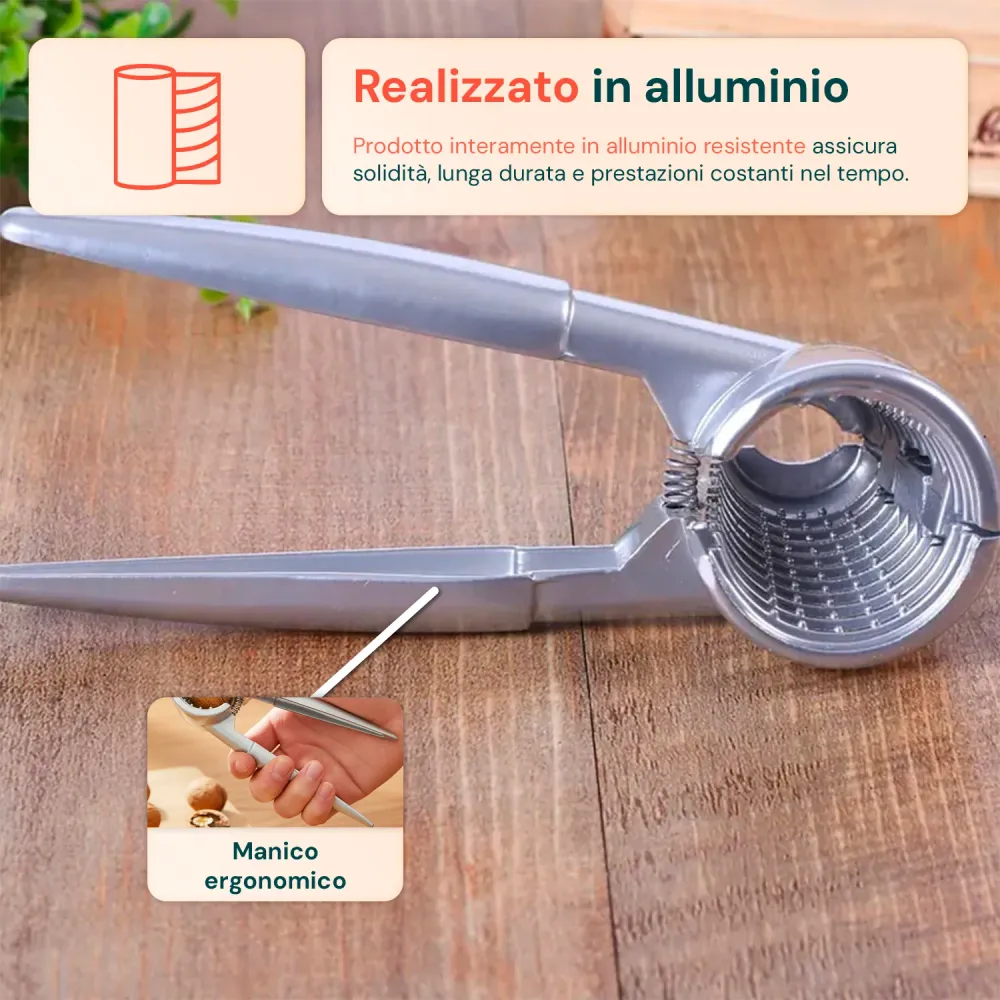Schiaccianoci Alluminio Ergonomico con Molla Integrata Resistente