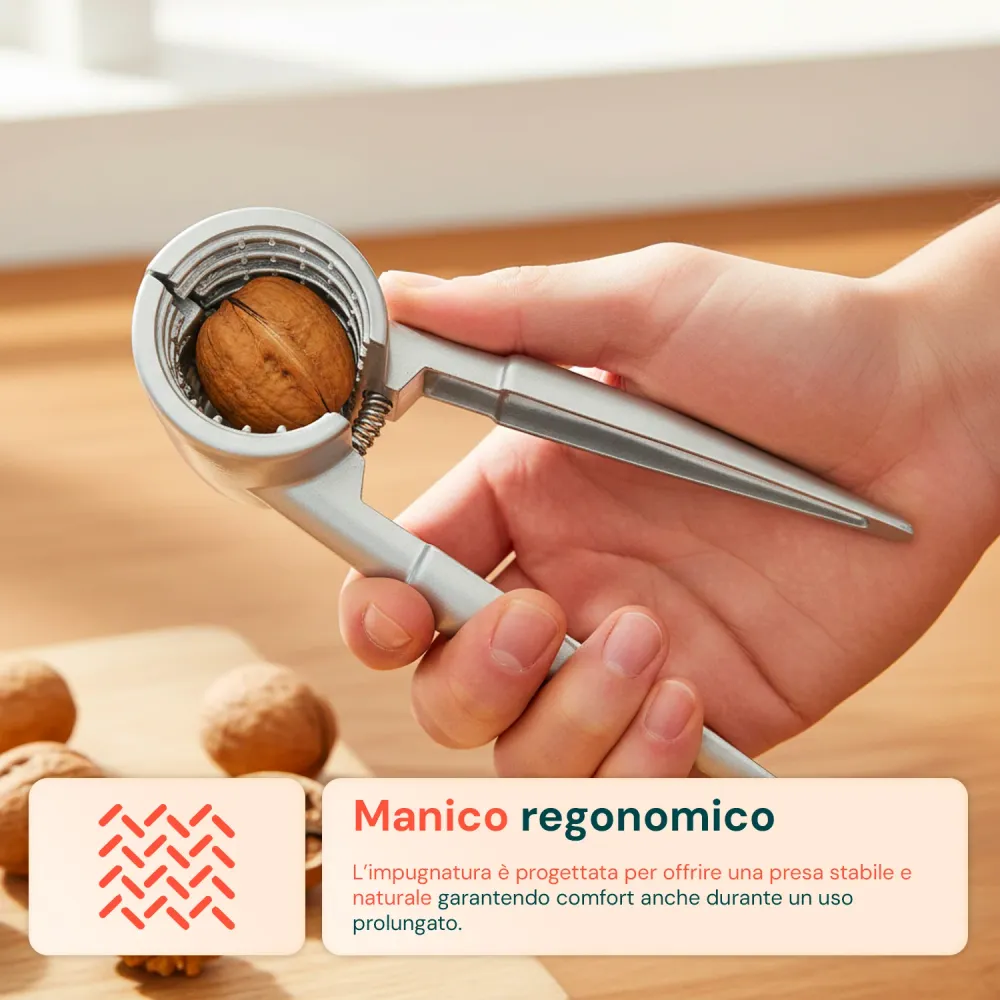 Schiaccianoci Alluminio Ergonomico con Molla Integrata Resistente